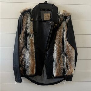 Chaser Black Leather Jacket with Brown Faux Fur
